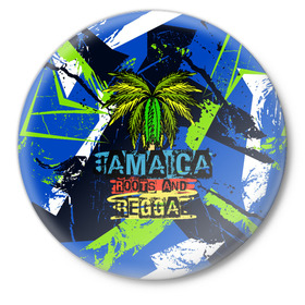 Значок с принтом Jamaica Roots and reggae в Санкт-Петербурге,  металл | круглая форма, металлическая застежка в виде булавки | jamaica | reggae | roots | летняя | лето | надпись | пальма | раста | регги | рэгги | текст | фраза | ямайка
