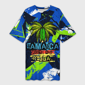 Платье-футболка 3D с принтом Jamaica Roots and reggae в Санкт-Петербурге,  |  | jamaica | reggae | roots | летняя | лето | надпись | пальма | раста | регги | рэгги | текст | фраза | ямайка