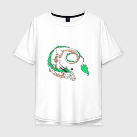Мужская футболка хлопок Oversize с принтом Дракон Хаку в Санкт-Петербурге, 100% хлопок | свободный крой, круглый ворот, “спинка” длиннее передней части | dragon | аниме | анимешник | безликий | бог | детские | дракон | духи | зверь | змей | каонаси | китайский | летающий | мифические | мультфильм | небесный | огненный | пламя | призрак | призраками