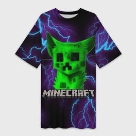 Платье-футболка 3D с принтом MINECRAFT CREEPER CAT в Санкт-Петербурге,  |  | Тематика изображения на принте: creeper | game | minecraft | блоки | игра | квадраты | компьютерная | крипер | криппер | майнкрафт | огонь