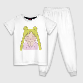 Детская пижама хлопок с принтом Sailor Moon в Санкт-Петербурге, 100% хлопок |  брюки и футболка прямого кроя, без карманов, на брюках мягкая резинка на поясе и по низу штанин
 | Тематика изображения на принте: face | girl | sailor moon | sailormoon | девочка | лицо | мультяшка | сейлормун | сэйлор мун