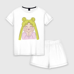 Женская пижама с шортиками хлопок с принтом Sailor Moon в Санкт-Петербурге, 100% хлопок | футболка прямого кроя, шорты свободные с широкой мягкой резинкой | face | girl | sailor moon | sailormoon | девочка | лицо | мультяшка | сейлормун | сэйлор мун