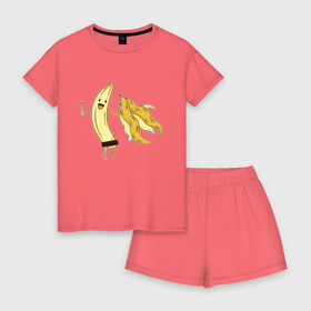 Женская пижама с шортиками хлопок с принтом Голый Банан в Санкт-Петербурге, 100% хлопок | футболка прямого кроя, шорты свободные с широкой мягкой резинкой | banana | cute | funny | humor | naked | бананы | без кожицы | без кожуры | забавная | забавный | милый | очищенный | позирует | прикол | прикольный | прямоугольник | смешная | смешной | улыбка | эксгибиционизм | эк