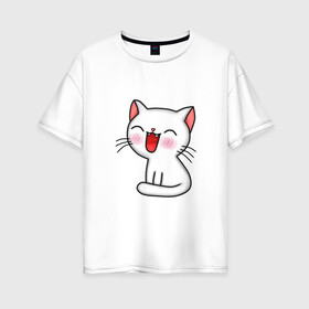 Женская футболка хлопок Oversize с принтом Котёнок в Санкт-Петербурге, 100% хлопок | свободный крой, круглый ворот, спущенный рукав, длина до линии бедер
 | feline | аниме | каваи | картинки | котенок | кошка | мультфильмы | нежная | прикольные
