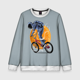 Детский свитшот 3D с принтом Космический велосипедист (Z) в Санкт-Петербурге, 100% полиэстер | свободная посадка, прямой крой, мягкая тканевая резинка на рукавах и понизу свитшота | Тематика изображения на принте: bicycle | bicyclist | bike | biker | bmx | cycle | galaxy | moon | rider | space | stars | байкер | бмх | вело | велогонщик | велосепедист | велосипед | велоспорт | гонщик | космос | луна