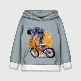 Детская толстовка 3D с принтом Космический велосипедист (Z) в Санкт-Петербурге, 100% полиэстер | двухслойный капюшон со шнурком для регулировки, мягкие манжеты на рукавах и по низу толстовки, спереди карман-кенгуру с мягким внутренним слоем | Тематика изображения на принте: bicycle | bicyclist | bike | biker | bmx | cycle | galaxy | moon | rider | space | stars | байкер | бмх | вело | велогонщик | велосепедист | велосипед | велоспорт | гонщик | космос | луна