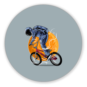 Коврик для мышки круглый с принтом Космический велосипедист (Z) в Санкт-Петербурге, резина и полиэстер | круглая форма, изображение наносится на всю лицевую часть | Тематика изображения на принте: bicycle | bicyclist | bike | biker | bmx | cycle | galaxy | moon | rider | space | stars | байкер | бмх | вело | велогонщик | велосепедист | велосипед | велоспорт | гонщик | космос | луна