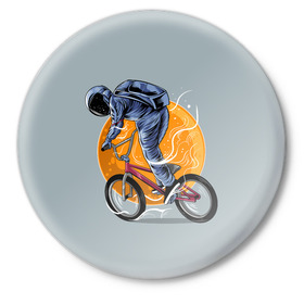Значок с принтом Космический велосипедист (Z) в Санкт-Петербурге,  металл | круглая форма, металлическая застежка в виде булавки | bicycle | bicyclist | bike | biker | bmx | cycle | galaxy | moon | rider | space | stars | байкер | бмх | вело | велогонщик | велосепедист | велосипед | велоспорт | гонщик | космос | луна