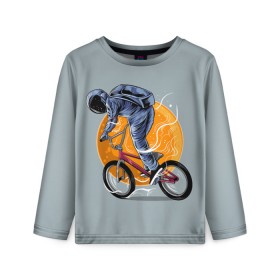 Детский лонгслив 3D с принтом Космический велосипедист (Z) в Санкт-Петербурге, 100% полиэстер | длинные рукава, круглый вырез горловины, полуприлегающий силуэт
 | bicycle | bicyclist | bike | biker | bmx | cycle | galaxy | moon | rider | space | stars | байкер | бмх | вело | велогонщик | велосепедист | велосипед | велоспорт | гонщик | космос | луна