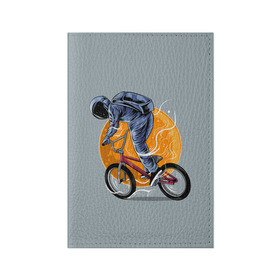 Обложка для паспорта матовая кожа с принтом Космический велосипедист (Z) в Санкт-Петербурге, натуральная матовая кожа | размер 19,3 х 13,7 см; прозрачные пластиковые крепления | bicycle | bicyclist | bike | biker | bmx | cycle | galaxy | moon | rider | space | stars | байкер | бмх | вело | велогонщик | велосепедист | велосипед | велоспорт | гонщик | космос | луна