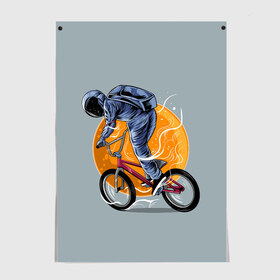 Постер с принтом Космический велосипедист (Z) в Санкт-Петербурге, 100% бумага
 | бумага, плотность 150 мг. Матовая, но за счет высокого коэффициента гладкости имеет небольшой блеск и дает на свету блики, но в отличии от глянцевой бумаги не покрыта лаком | bicycle | bicyclist | bike | biker | bmx | cycle | galaxy | moon | rider | space | stars | байкер | бмх | вело | велогонщик | велосепедист | велосипед | велоспорт | гонщик | космос | луна