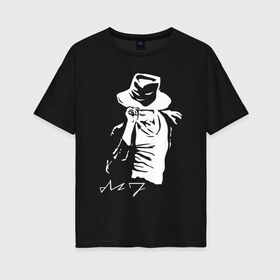 Женская футболка хлопок Oversize с принтом King of music в Санкт-Петербурге, 100% хлопок | свободный крой, круглый ворот, спущенный рукав, длина до линии бедер
 | король | мужчина | музыка | певец | поп | поп музыка | танцор | черно белый | шляпа