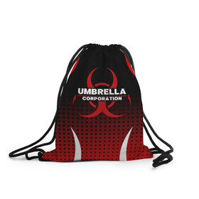 Рюкзак-мешок 3D с принтом Umbrella в Санкт-Петербурге, 100% полиэстер | плотность ткани — 200 г/м2, размер — 35 х 45 см; лямки — толстые шнурки, застежка на шнуровке, без карманов и подкладки | biohazard | resident evil | s.t.a.r.s | stars | umbrella | umbrella corp | umbrella corporation | амбрелла | амбрелла лого | вирус | корпорация амбрелла | обитель зла | обитель зла ремейк | резидент | резидент ивл | старс