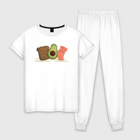 Женская пижама хлопок с принтом Бутерброд из авокадо в Санкт-Петербурге, 100% хлопок | брюки и футболка прямого кроя, без карманов, на брюках мягкая резинка на поясе и по низу штанин | avocado | авокадо | веганство | вегетарианство | еда | зеленый | земля | зож | листья | овощи | позиция | природа | фрукты