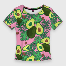 Женская футболка 3D Slim с принтом avocado в Санкт-Петербурге,  |  | avocado | авокадо | веганство | вегетарианство | еда | зеленый | земля | зож | листья | овощи | позиция | природа | фрукты