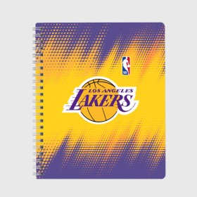 Тетрадь с принтом Los Angeles Lakers в Санкт-Петербурге, 100% бумага | 48 листов, плотность листов — 60 г/м2, плотность картонной обложки — 250 г/м2. Листы скреплены сбоку удобной пружинной спиралью. Уголки страниц и обложки скругленные. Цвет линий — светло-серый
 | basketball | game | lakers | los angeles | los angeles lakers | nba | sport | баскетбол | игра | лейкерс | лос анджелес | лос анджелес лейкерс | нба | спорт