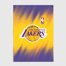 Постер с принтом Los Angeles Lakers в Санкт-Петербурге, 100% бумага
 | бумага, плотность 150 мг. Матовая, но за счет высокого коэффициента гладкости имеет небольшой блеск и дает на свету блики, но в отличии от глянцевой бумаги не покрыта лаком | basketball | game | lakers | los angeles | los angeles lakers | nba | sport | баскетбол | игра | лейкерс | лос анджелес | лос анджелес лейкерс | нба | спорт