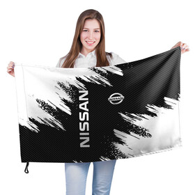 Флаг 3D с принтом NISSAN в Санкт-Петербурге, 100% полиэстер | плотность ткани — 95 г/м2, размер — 67 х 109 см. Принт наносится с одной стороны | nissan | авто | автомобиль | логотип | марка | машина | надпись | нисан | текстура