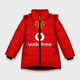 Зимняя куртка для девочек 3D с принтом Манчестер Юнайтед (Rooney) в Санкт-Петербурге, ткань верха — 100% полиэстер; подклад — 100% полиэстер, утеплитель — 100% полиэстер. | длина ниже бедра, удлиненная спинка, воротник стойка и отстегивающийся капюшон. Есть боковые карманы с листочкой на кнопках, утяжки по низу изделия и внутренний карман на молнии. 

Предусмотрены светоотражающий принт на спинке, радужный светоотражающий элемент на пуллере молнии и на резинке для утяжки. | Тематика изображения на принте: manchester united | mu | rooney | vodafone | красные дьяволы | легенда манчестера | манки | манчестер юнайтед | номер 8 | ретро форма манчестер юнайтед | старая форма | уэйн руни