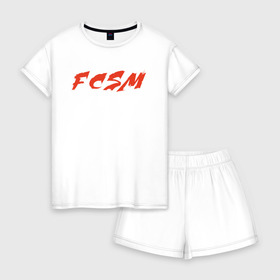 Женская пижама с шортиками хлопок с принтом FCSM в Санкт-Петербурге, 100% хлопок | футболка прямого кроя, шорты свободные с широкой мягкой резинкой | fc spartak | fcsm | spartak | spartak moscow | красно белые | спартак | спартак москва | фк спартак | фксм