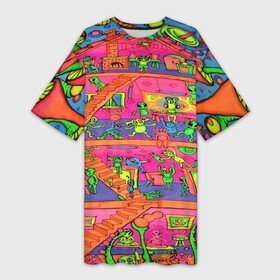 Платье-футболка 3D с принтом ИНОПЛАНЕТЯНЕ   КИСЛОТА в Санкт-Петербурге,  |  | abstract | abstraction | color | geometry | paitnt | psy | абстракция | геометрия | краски | неоновые | психоделика