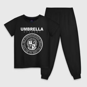Детская пижама хлопок с принтом Академия Амбрелла в Санкт-Петербурге, 100% хлопок |  брюки и футболка прямого кроя, без карманов, на брюках мягкая резинка на поясе и по низу штанин
 | umbrella | umbrella academy | академия амбрелла | амбрелла | герб