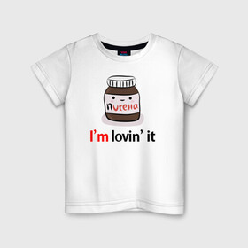 Детская футболка хлопок с принтом Nutella в Санкт-Петербурге, 100% хлопок | круглый вырез горловины, полуприлегающий силуэт, длина до линии бедер | nutella | вкусно | вкусняшка | любовь | нутелла | нутэлла | сладкое