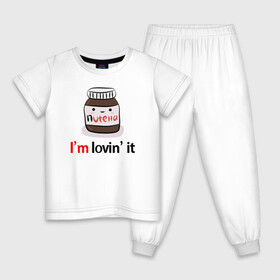 Детская пижама хлопок с принтом Nutella в Санкт-Петербурге, 100% хлопок |  брюки и футболка прямого кроя, без карманов, на брюках мягкая резинка на поясе и по низу штанин
 | Тематика изображения на принте: nutella | вкусно | вкусняшка | любовь | нутелла | нутэлла | сладкое