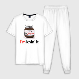 Мужская пижама хлопок с принтом Nutella в Санкт-Петербурге, 100% хлопок | брюки и футболка прямого кроя, без карманов, на брюках мягкая резинка на поясе и по низу штанин
 | nutella | вкусно | вкусняшка | любовь | нутелла | нутэлла | сладкое