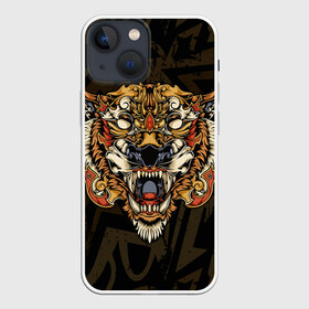 Чехол для iPhone 13 mini с принтом Тигровый стимпанк (Tiger) в Санкт-Петербурге,  |  | барс | волк | детёныш | джунгли | енот | животное | злость | зубр | клыки | кот | лев | леопард | лес | листья | львица | медведь | монстр | оскал | охотник | пасть | полосы | пятнистая | рык | рычание | тигр