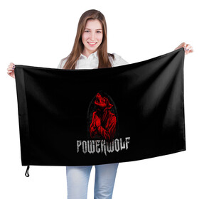 Флаг 3D с принтом POWERWOLF в Санкт-Петербурге, 100% полиэстер | плотность ткани — 95 г/м2, размер — 67 х 109 см. Принт наносится с одной стороны | Тематика изображения на принте: hardcore | metal | music | powerwolf | punk | rock | волки | метал | музыка | панк | рок