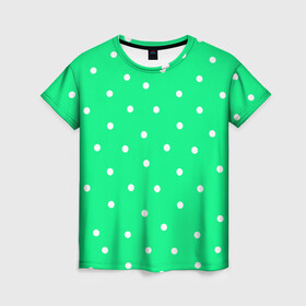 Женская футболка 3D с принтом Горошек на зеленом в Санкт-Петербурге, 100% полиэфир ( синтетическое хлопкоподобное полотно) | прямой крой, круглый вырез горловины, длина до линии бедер | baby | casual | girl | green | pattern | геометрия | горох | горошек | девушкам | детские | зелень | круги | круглый | кружочки | летние | лето | листья | многоточие | мятный | нежные | орнамент | пастельные | паттерн