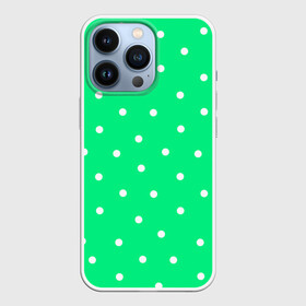 Чехол для iPhone 13 Pro с принтом Горошек на зеленом в Санкт-Петербурге,  |  | baby | casual | girl | green | pattern | геометрия | горох | горошек | девушкам | детские | зелень | круги | круглый | кружочки | летние | лето | листья | многоточие | мятный | нежные | орнамент | пастельные | паттерн