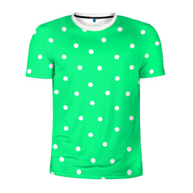 Мужская футболка 3D спортивная с принтом Горошек на зеленом в Санкт-Петербурге, 100% полиэстер с улучшенными характеристиками | приталенный силуэт, круглая горловина, широкие плечи, сужается к линии бедра | baby | casual | girl | green | pattern | геометрия | горох | горошек | девушкам | детские | зелень | круги | круглый | кружочки | летние | лето | листья | многоточие | мятный | нежные | орнамент | пастельные | паттерн