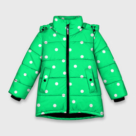 Зимняя куртка для девочек 3D с принтом Горошек на зеленом в Санкт-Петербурге, ткань верха — 100% полиэстер; подклад — 100% полиэстер, утеплитель — 100% полиэстер. | длина ниже бедра, удлиненная спинка, воротник стойка и отстегивающийся капюшон. Есть боковые карманы с листочкой на кнопках, утяжки по низу изделия и внутренний карман на молнии. 

Предусмотрены светоотражающий принт на спинке, радужный светоотражающий элемент на пуллере молнии и на резинке для утяжки. | baby | casual | girl | green | pattern | геометрия | горох | горошек | девушкам | детские | зелень | круги | круглый | кружочки | летние | лето | листья | многоточие | мятный | нежные | орнамент | пастельные | паттерн