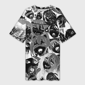 Платье-футболка 3D с принтом Ахегао паттерн черный в Санкт-Петербурге,  |  | ahegao | kawai | kowai | oppai | otaku | senpai | sugoi | waifu | yandere | ахегао | ковай | отаку | семпай | сенпай | сэмпай | яндере