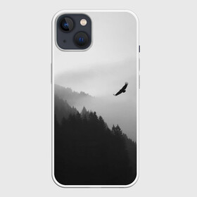 Чехол для iPhone 13 с принтом ОРЁЛ НАД ЛЕСОМ в Санкт-Петербурге,  |  | bird | dark | fog | forest | heaven | jh k | ktc | sky | texture | деревья | животные | лес | небо | орел | природа | птица | птицы | текстуры | тёмный лес | туман