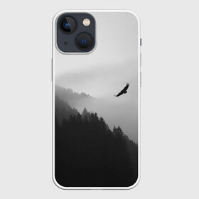 Чехол для iPhone 13 mini с принтом ОРЁЛ НАД ЛЕСОМ в Санкт-Петербурге,  |  | bird | dark | fog | forest | heaven | jh k | ktc | sky | texture | деревья | животные | лес | небо | орел | природа | птица | птицы | текстуры | тёмный лес | туман
