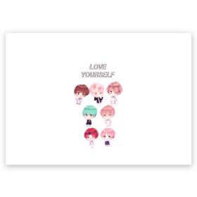 Поздравительная открытка с принтом BTS Love Yourself в Санкт-Петербурге, 100% бумага | плотность бумаги 280 г/м2, матовая, на обратной стороне линовка и место для марки
 | bts | k pop | love | love yourself | битиес