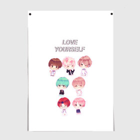 Постер с принтом BTS Love Yourself в Санкт-Петербурге, 100% бумага
 | бумага, плотность 150 мг. Матовая, но за счет высокого коэффициента гладкости имеет небольшой блеск и дает на свету блики, но в отличии от глянцевой бумаги не покрыта лаком | bts | k pop | love | love yourself | битиес