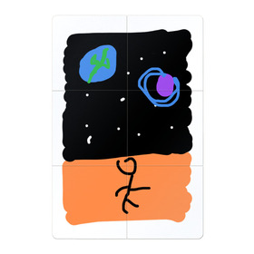 Магнитный плакат 2Х3 с принтом Космический пляж в Санкт-Петербурге, Полимерный материал с магнитным слоем | 6 деталей размером 9*9 см | звёзды | земля | космический пляж | космос | отдых | песок | пляж | тьма | человек | юпитер