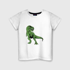 Детская футболка хлопок с принтом Тираннозавр Рекс в Санкт-Петербурге, 100% хлопок | круглый вырез горловины, полуприлегающий силуэт, длина до линии бедер | гигант | джунгли | дикий | динозавр | динозаврик | древние | животные | зверь | злой | зубы | исторические | клыки | когти | оскал | парк | пасть | природа | редкие | свирепый | страшный | существа | хвост