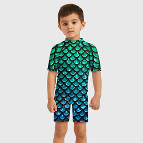 Детский купальный костюм 3D с принтом Змеиная кожа в Санкт-Петербурге, Полиэстер 85%, Спандекс 15% | застежка на молнии на спине | бирюзовый | блики | зеленый | змея | кожа | свет | синий | чешуя