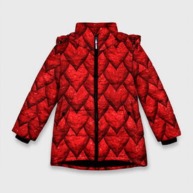 Зимняя куртка для девочек 3D с принтом Красная чешуя в Санкт-Петербурге, ткань верха — 100% полиэстер; подклад — 100% полиэстер, утеплитель — 100% полиэстер. | длина ниже бедра, удлиненная спинка, воротник стойка и отстегивающийся капюшон. Есть боковые карманы с листочкой на кнопках, утяжки по низу изделия и внутренний карман на молнии. 

Предусмотрены светоотражающий принт на спинке, радужный светоотражающий элемент на пуллере молнии и на резинке для утяжки. | 