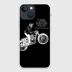 Чехол для iPhone 13 mini с принтом Байкер в Санкт-Петербурге,  |  | байк | байкер | гонщик | мотоцикл | мужская | надпись | черно белая | черный