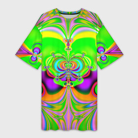 Платье-футболка 3D с принтом КИСЛОТНЫЙ ФРАКТАЛ ГЕОМЕТРИЯ в Санкт-Петербурге,  |  | abstract | abstraction | color | fractal | geometry | paitnt | psy | rdtktr | абстракция | геометрия | краски | неоновые | психоделика | фрактал