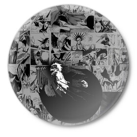 Значок с принтом Блич серый паттерн в Санкт-Петербурге,  металл | круглая форма, металлическая застежка в виде булавки | bleach | аниме | блич | ичиго куросаки | манга | меч | синигами