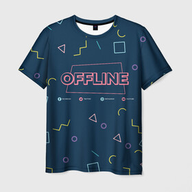 Мужская футболка 3D с принтом OFFLINE в Санкт-Петербурге, 100% полиэфир | прямой крой, круглый вырез горловины, длина до линии бедер | facebook | instagram | offline | pattern | twitter | youtube | мессенджер | оффлайн | соцсети | узор