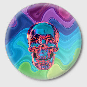 Значок с принтом Color skull в Санкт-Петербурге,  металл | круглая форма, металлическая застежка в виде булавки | color | jaw | neon | skull | teeth | vanguard | авангард | зубы | неон | пасть | цвет | череп