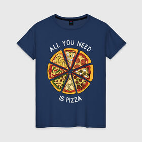Женская футболка хлопок с принтом Пицца в Санкт-Петербурге, 100% хлопок | прямой крой, круглый вырез горловины, длина до линии бедер, слегка спущенное плечо | вкусно | еда | люблю пиццу | надпись пицца | пеперони | пицца | фаст фуд | фастфуд | хочу пиццу